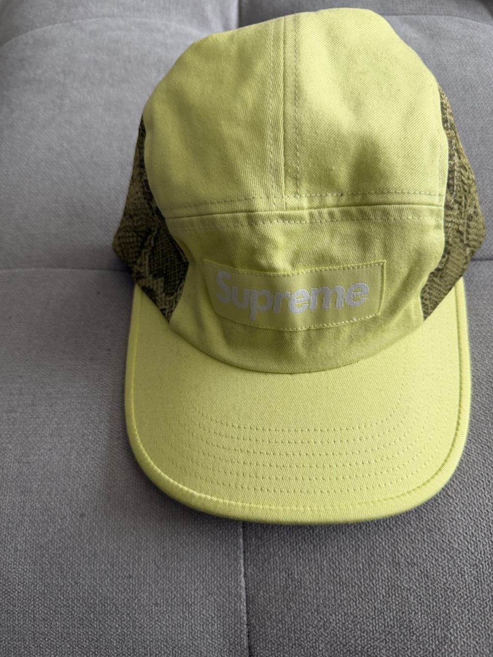 Supreme Neon Yellow and Olive 5-Panel Cap